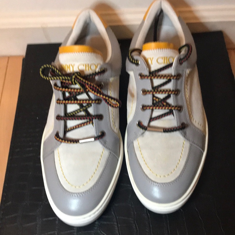 Jimmy Choo size 44 ( US 10) Grey & Yellow.